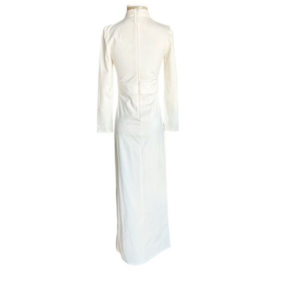 Stretch Cream White Long Sleeve Slit Gown Dress Bride Marylin Monroe Halloween - Picture 3 of 7